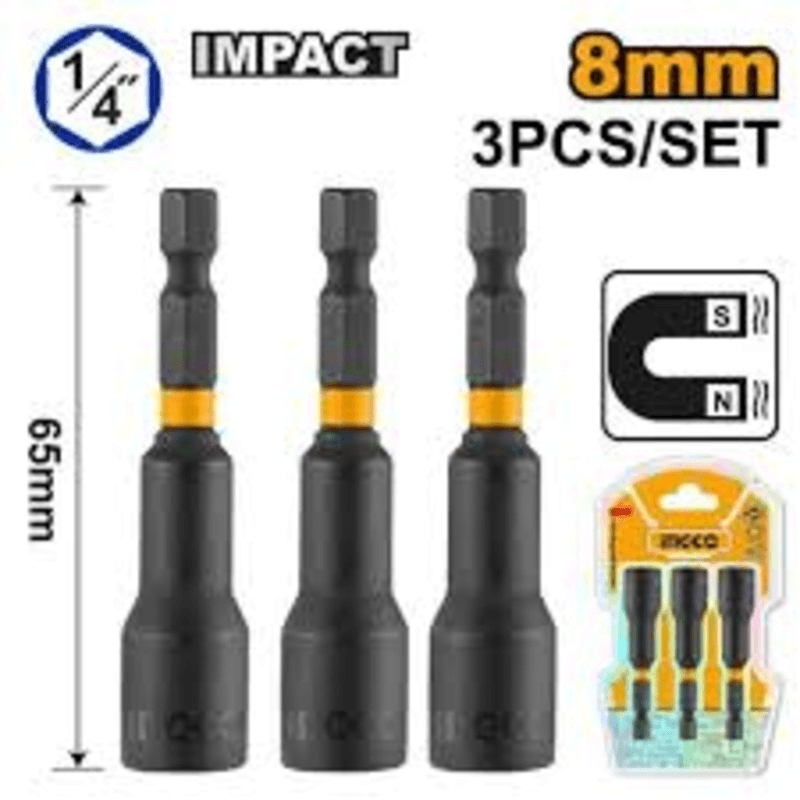 INGCO 3PCS IMPACT MAGNETIC NUT 8MM